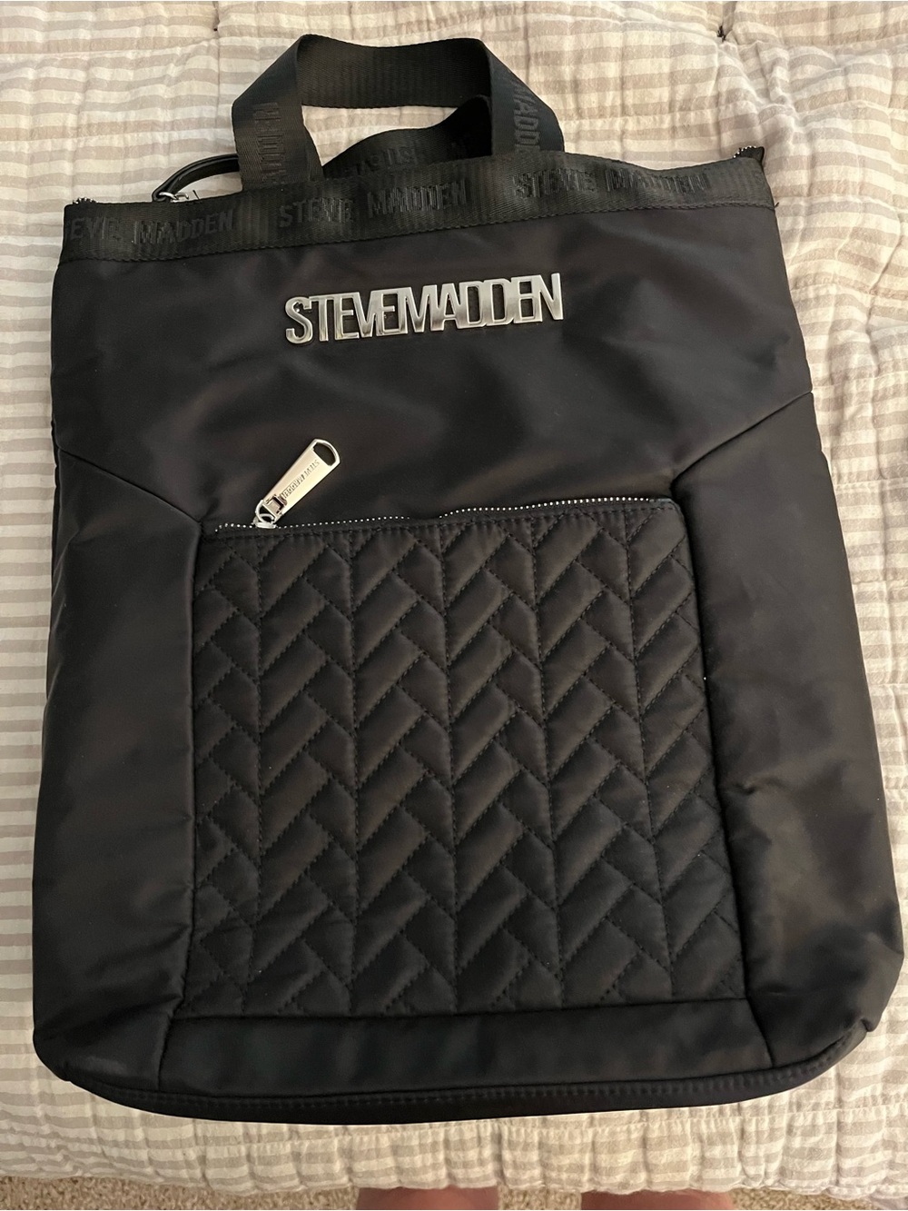 Steve Madden Black Quilted Front Backpack Tote